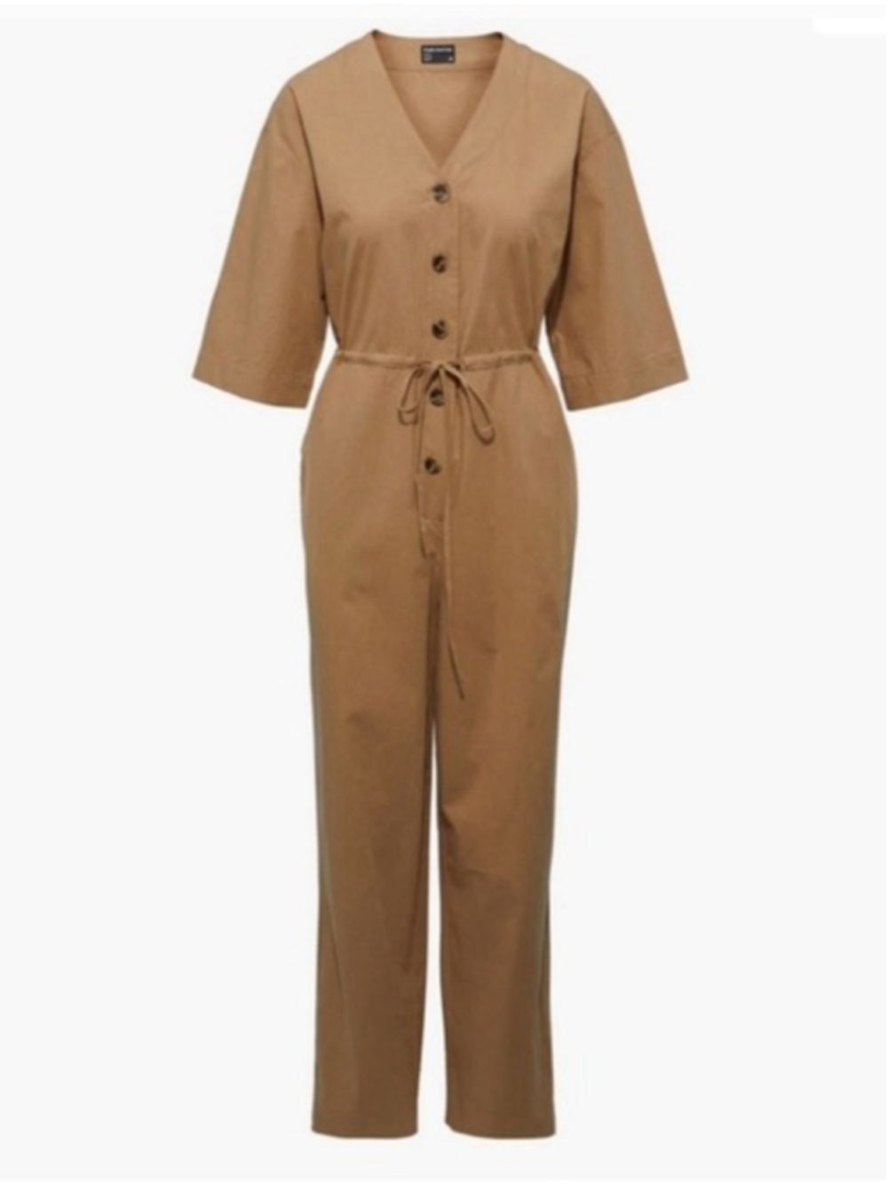 Frank & Oak Camel Button-Front Utility Jumpsuit XS